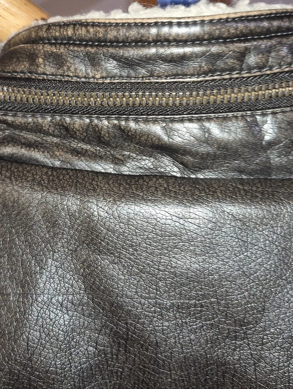 Levi Strauss Mens Brown Faux Leather Sherpa Lined Aviator Bomber Jacket Sz Large